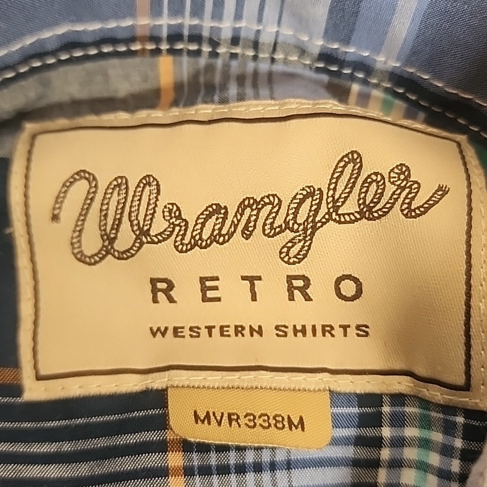 Wrangler Retro Vintage Equestrian Western Snap Button-Down Blue Plaid Shirt Sz L - Picture 8 of 9